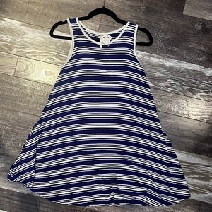 Striped Navy and White Midi Dress - Sleeveless A-Line with Pockets